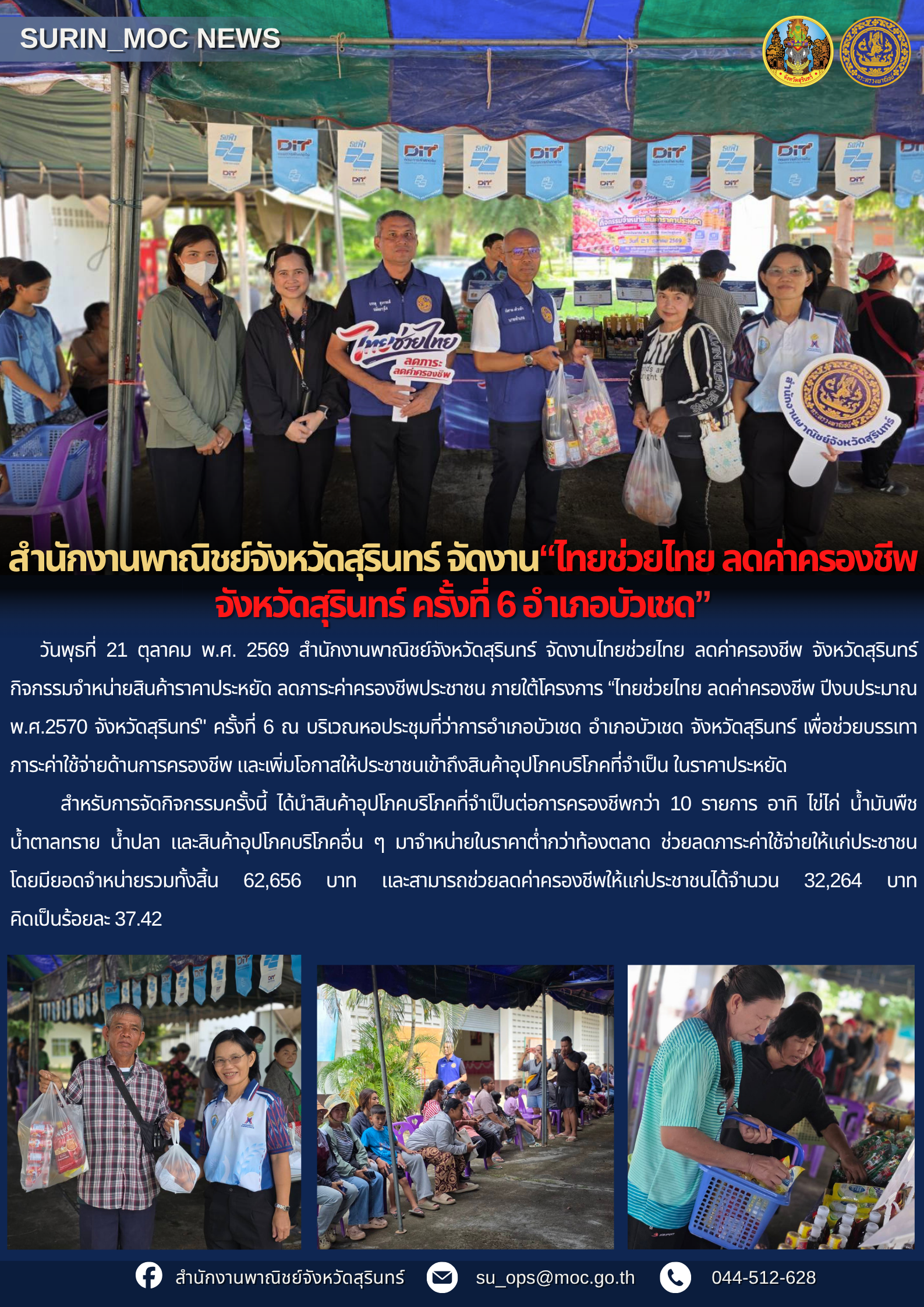 สำนักงานพาณิชย์จังหวัดสุรินทร์ จัดงานไทยช่วยไทย ลดค่าครองชีพ จังหวัดสุรินทร์ ครั้งที่ 6 อำเภอบัวเชด
